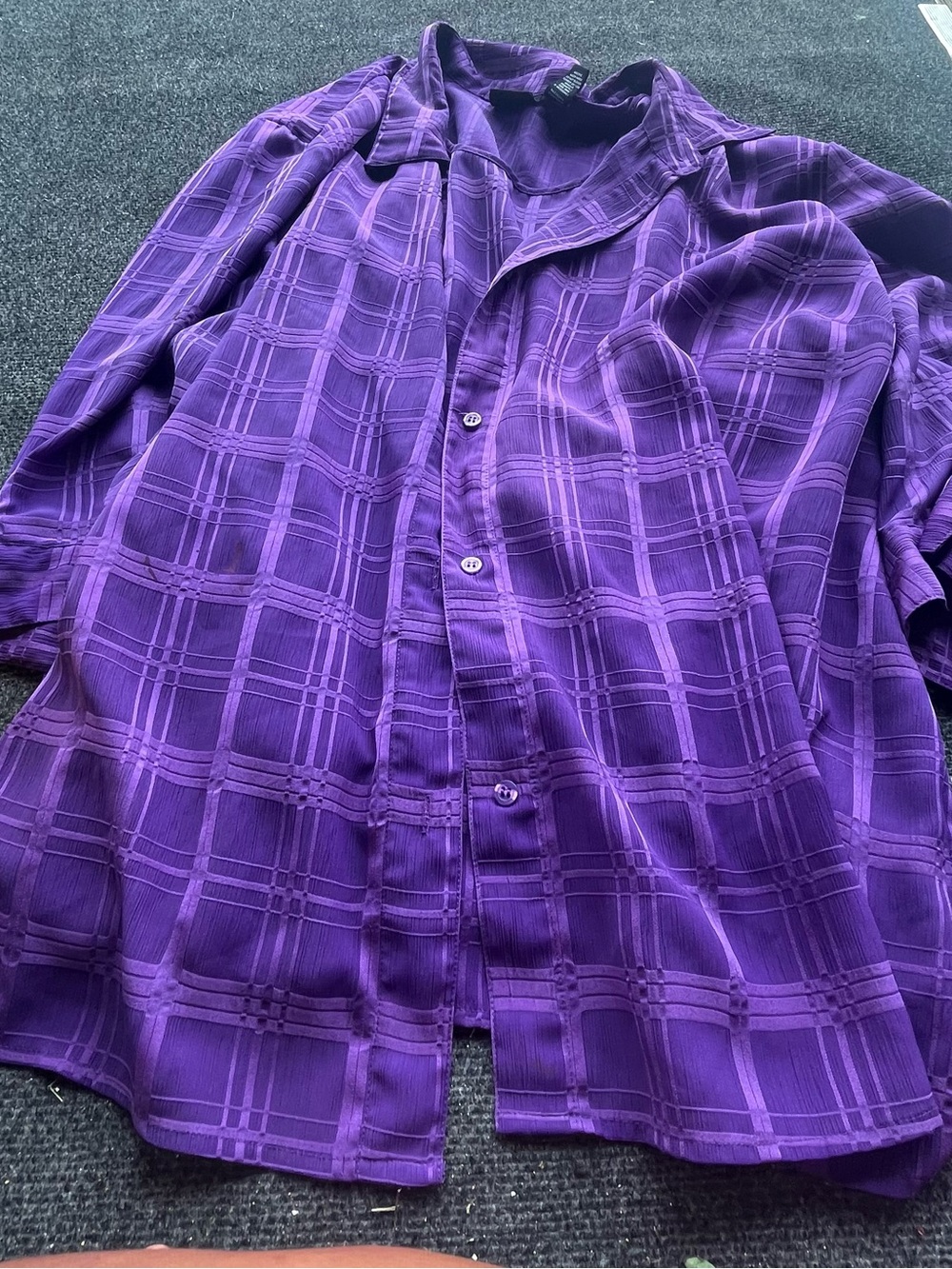 Maggie Barnes Purple Windowpane Button-Front Blouse